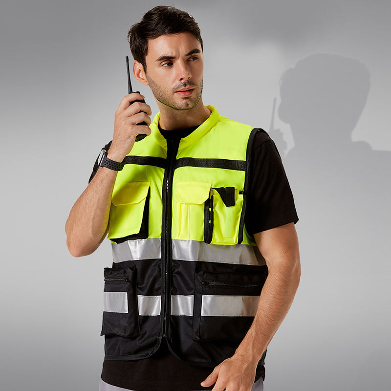 National Apparels Customized Black Reflective Safety Vest Company Logo With Pockets Custom Color Fluorescent Visibility Work Class 2 Safety Vest